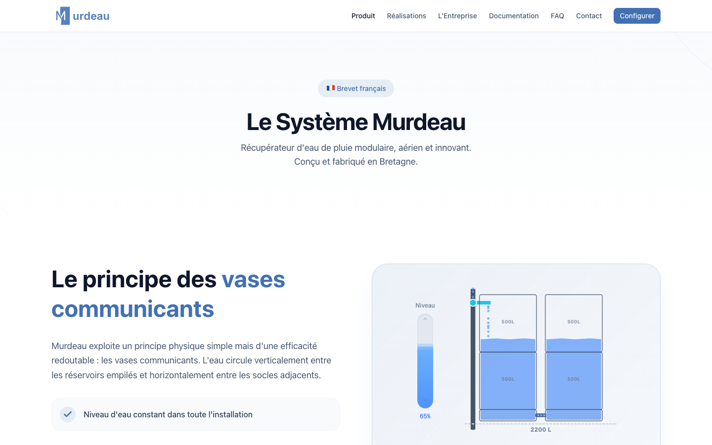 Page produit Murdeau, fiche détaillée d'un module avec dimensions, matériaux et accessoires compatibles